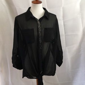 Mesh black button up blouse